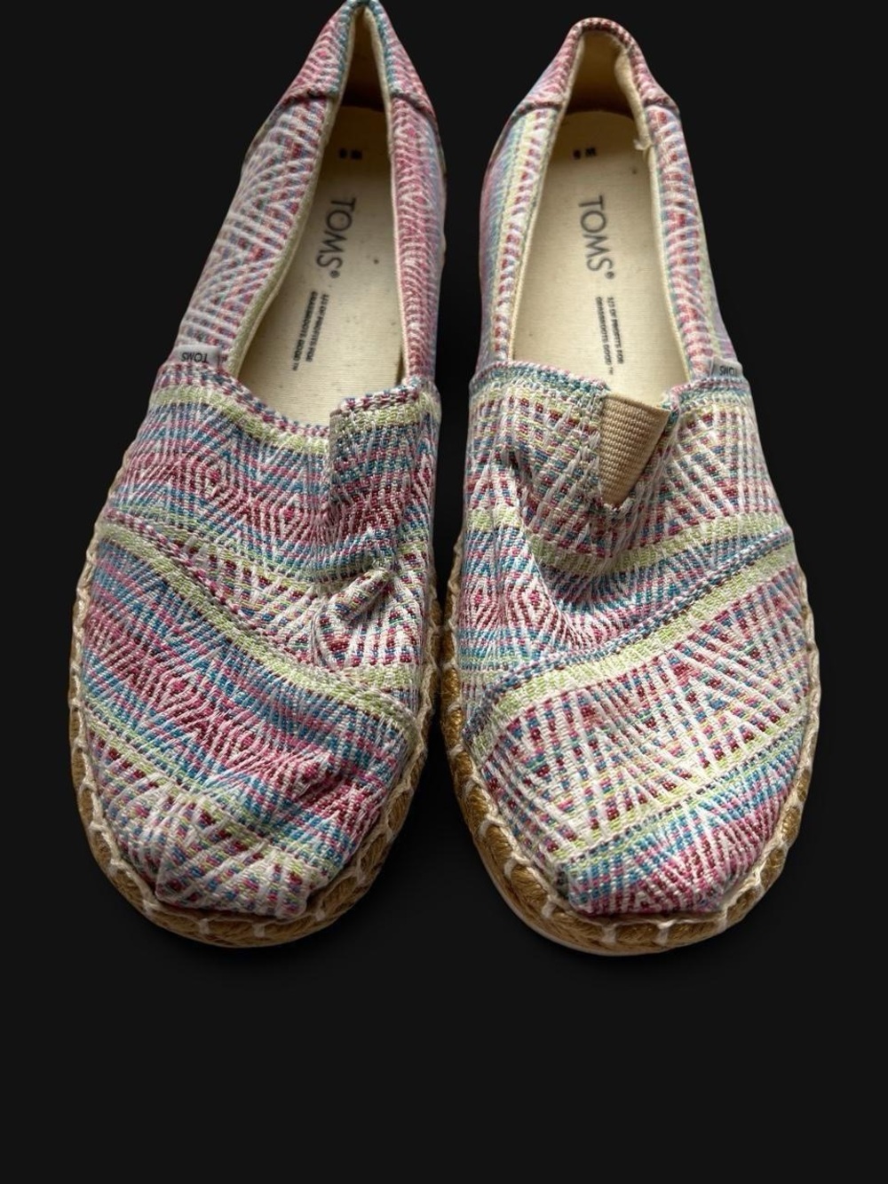 Toms Multicolor Woven Slip-On Flats in Pink, Blue & Cream